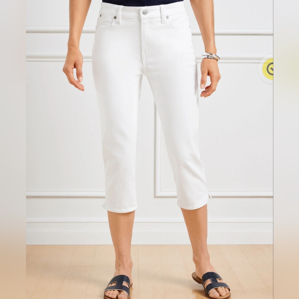 NWT Womens TALBOTS-white‎ stretch denim "Pedal Pusher Jean", Spring Summer Sz 14